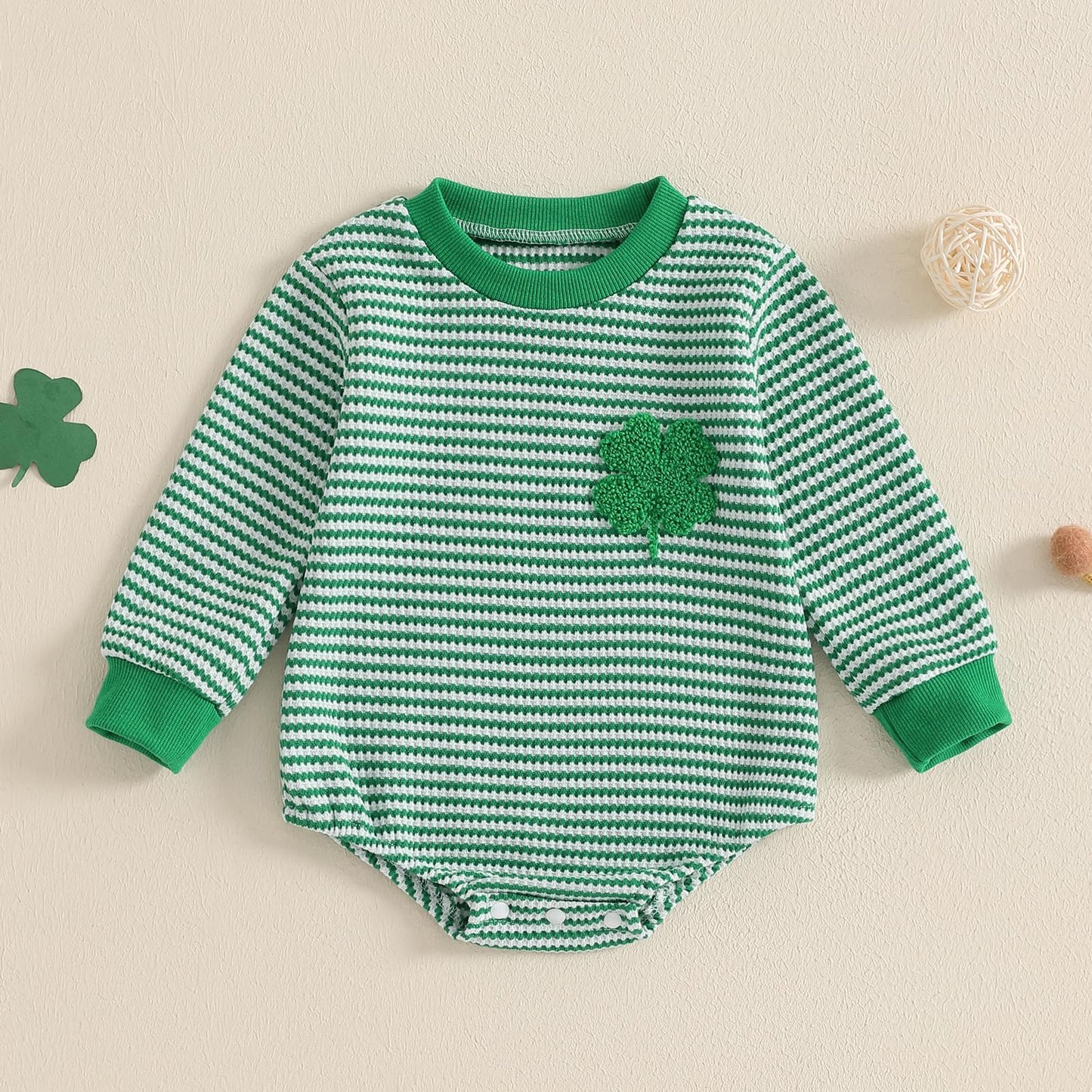 Visgogo Valentine'S Day Baby Sweatshirt Romper Striped Heart/Clover Waffle St.Patrick Day Long Sleeve Irish Onesie Jumpsuits (Gr