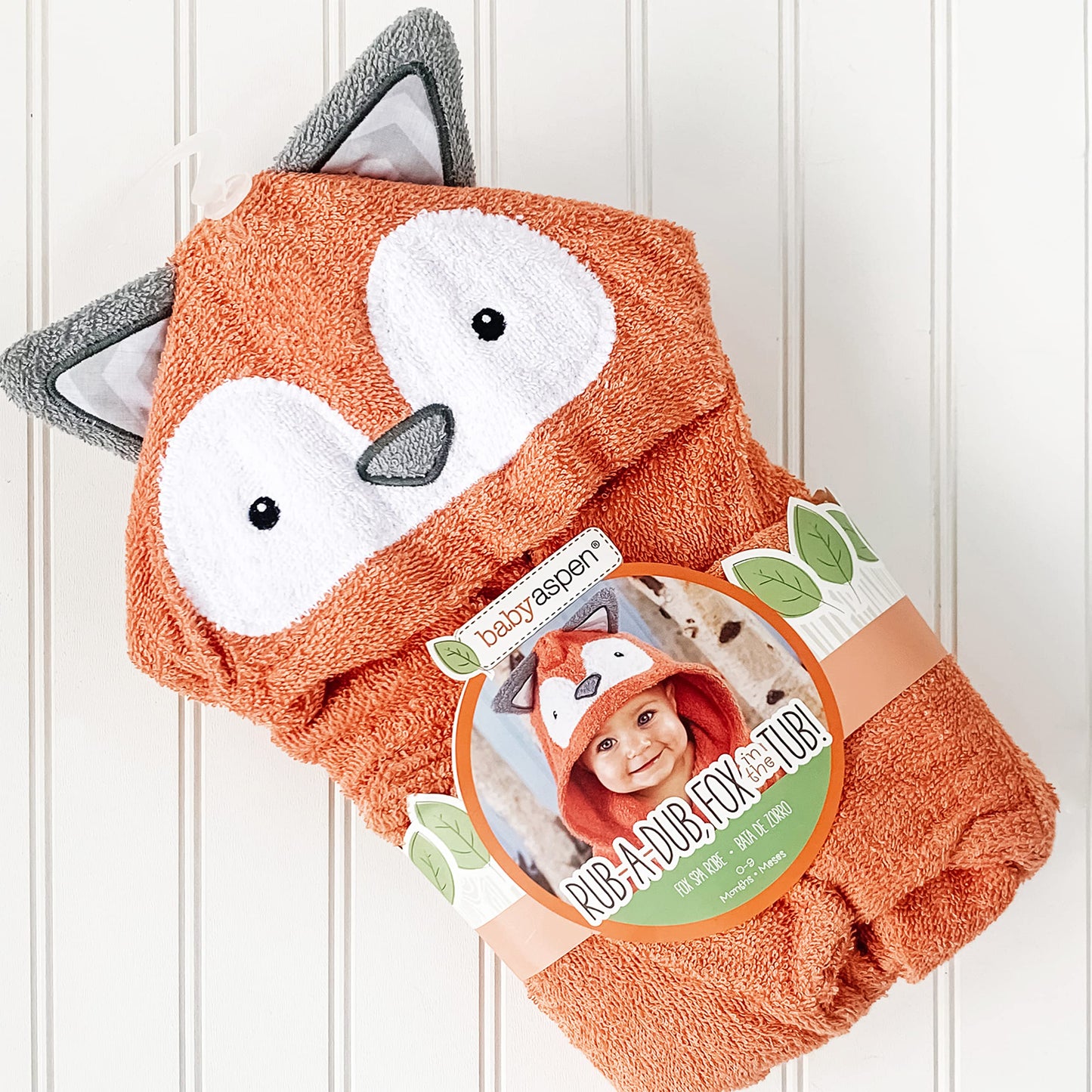 Baby Aspen 'Rub-A-Dub, Fox In The Tub Fox Hooded Baby Bath Towel/Baby/Toddler Robe, Baby Shower Gifts, 0-9 Months