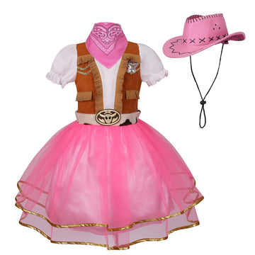 Yolsun Cowgirl Costume For Girls Western Cowgirl Outfit With Hat And Bandanna Halloween Theme Party And Role Play (7-8 Years, Pi