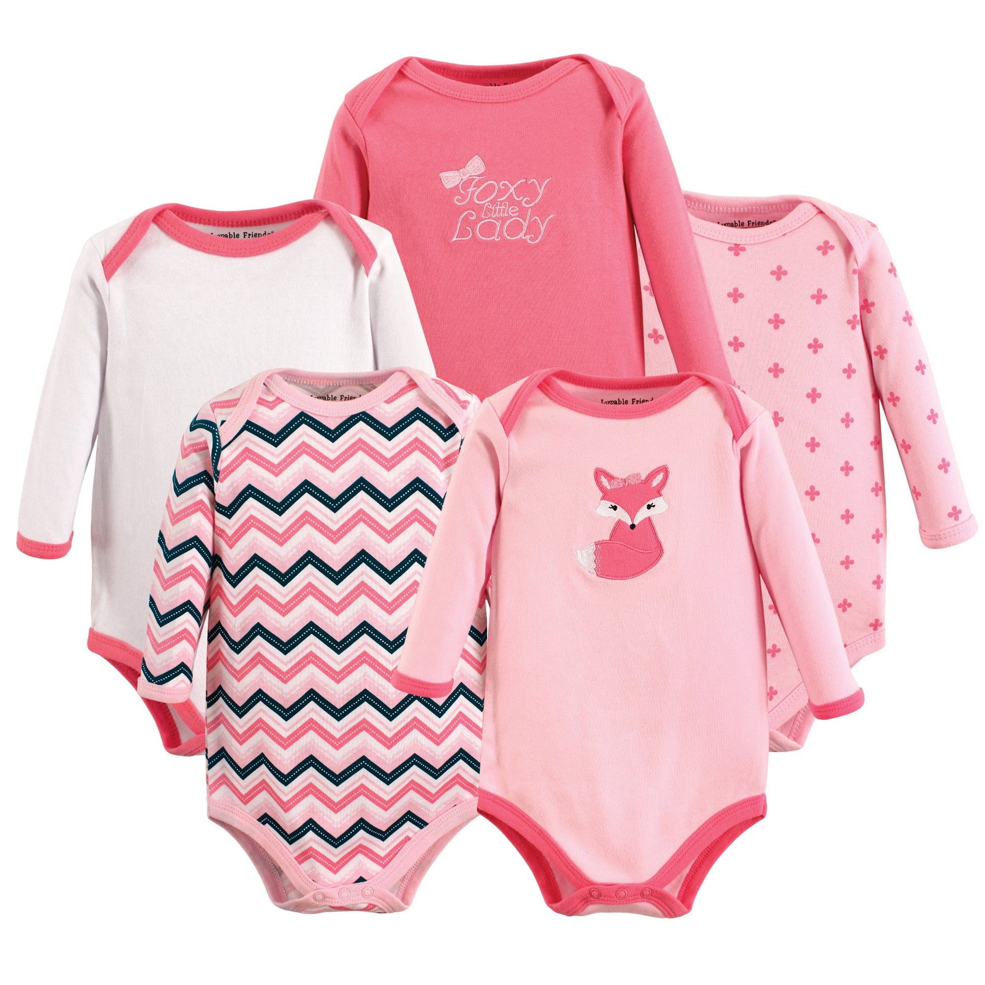 Luvable Friends Unisex Baby Cotton Long-Sleeve Bodysuits, Foxy, 3-6 Months