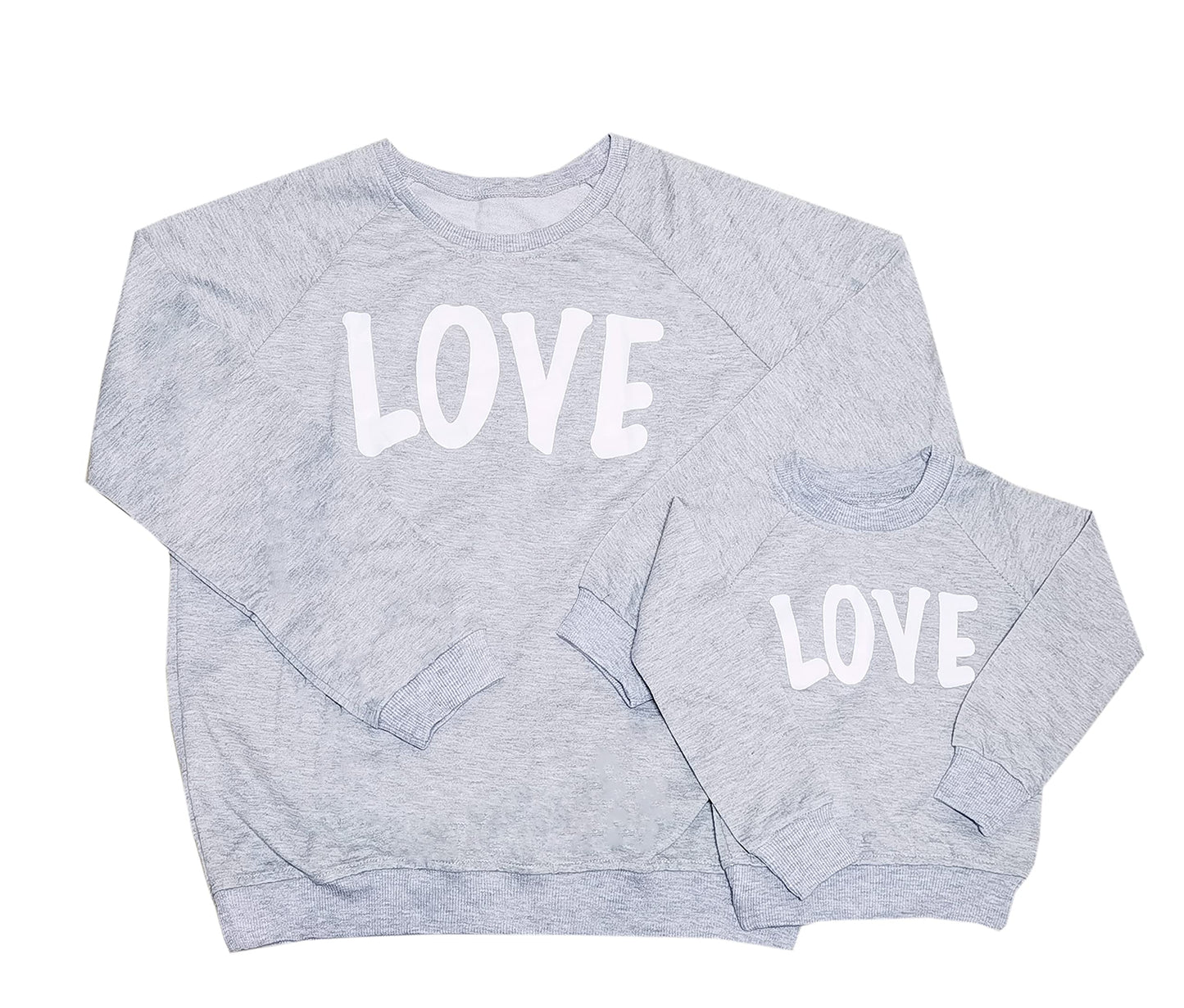 Y&Tbaby Mommy And Me Love Print Long Sleeve Pullover Tee Tops Family Matching Casual Sweatshirt T-Shirt Clothes Outfits(Grey,Mom