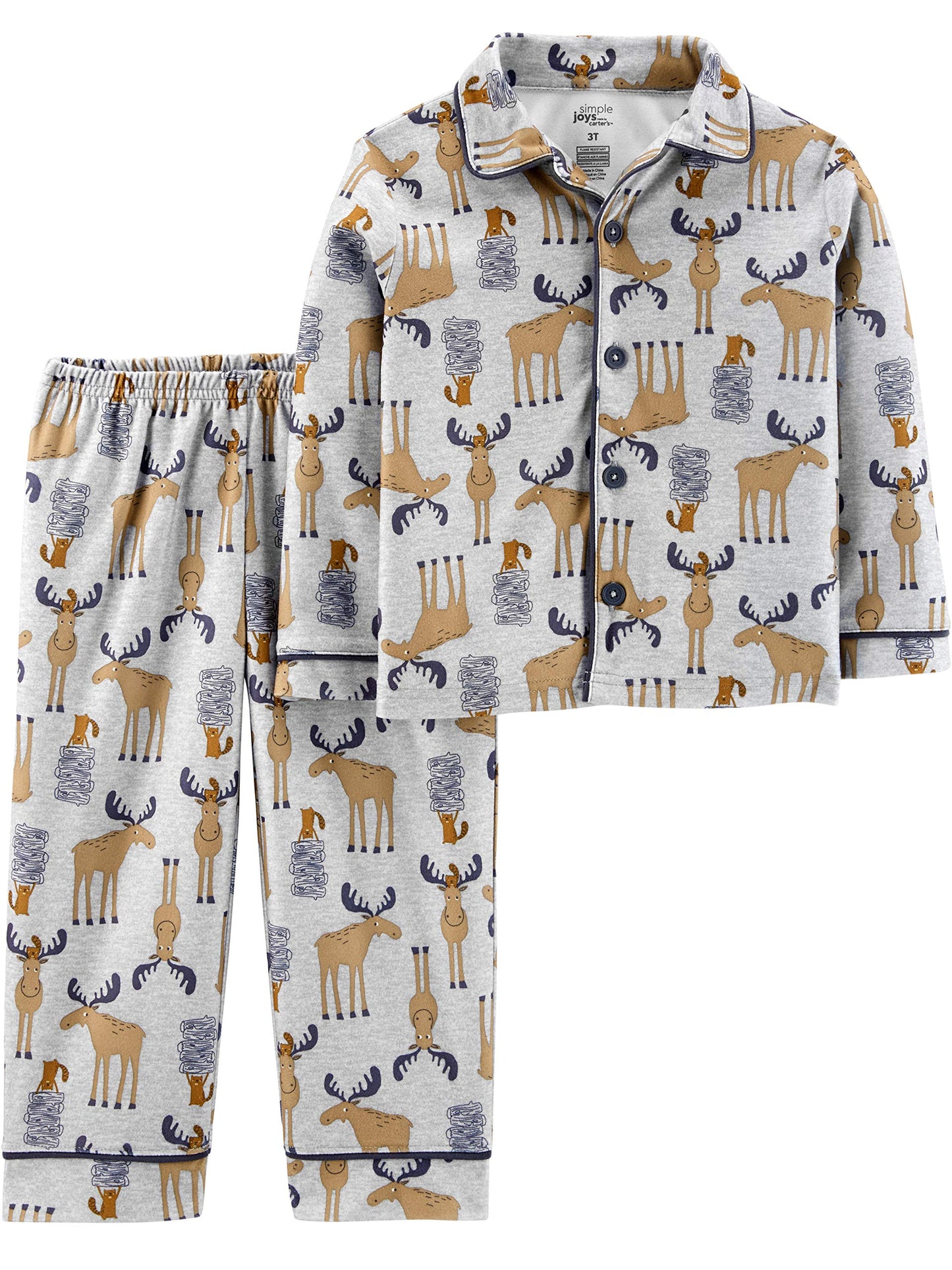 Simple Joys By Carter'S Toddler Boys' 2-Piece Coat Style Pajama Set, Grey Moose, 2T