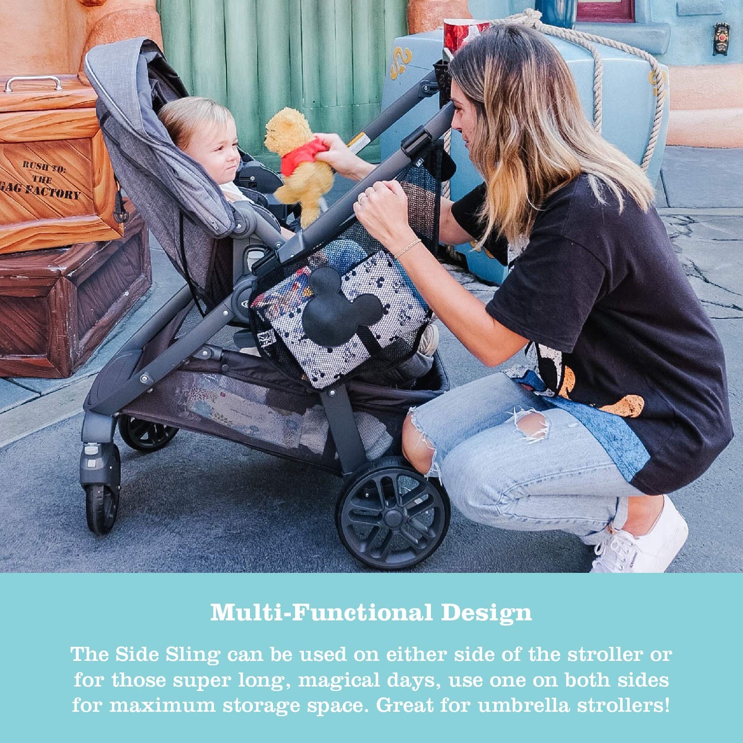 Disney Baby By J.L. Childress Side Sling Cargo Net, Stroller Organizer & Storage, Mickey Black