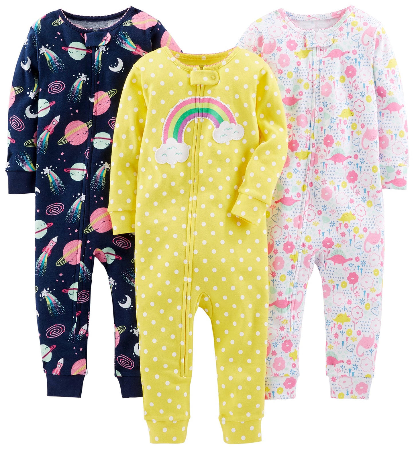 Simple Joys by Carters Baby 3-pack Snug-fit Footless Cotton Pajamas, dinosaur, space, rainbow, 18 Months
