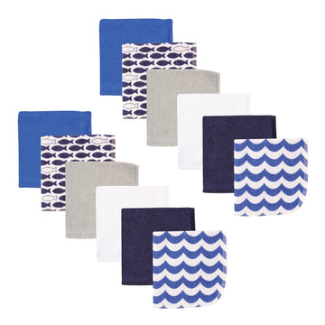 Luvable Friends Unisex Baby Cotton Rich Washcloths, Fishes, One Size