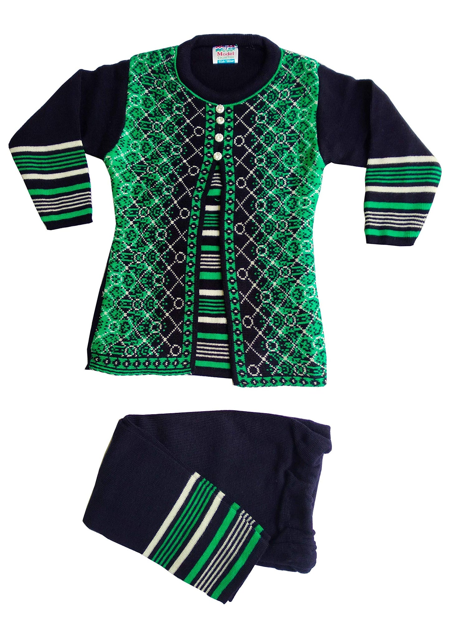 Kuku Hosiery Girlish Woolen pajami Suit(Green, Size: 22)