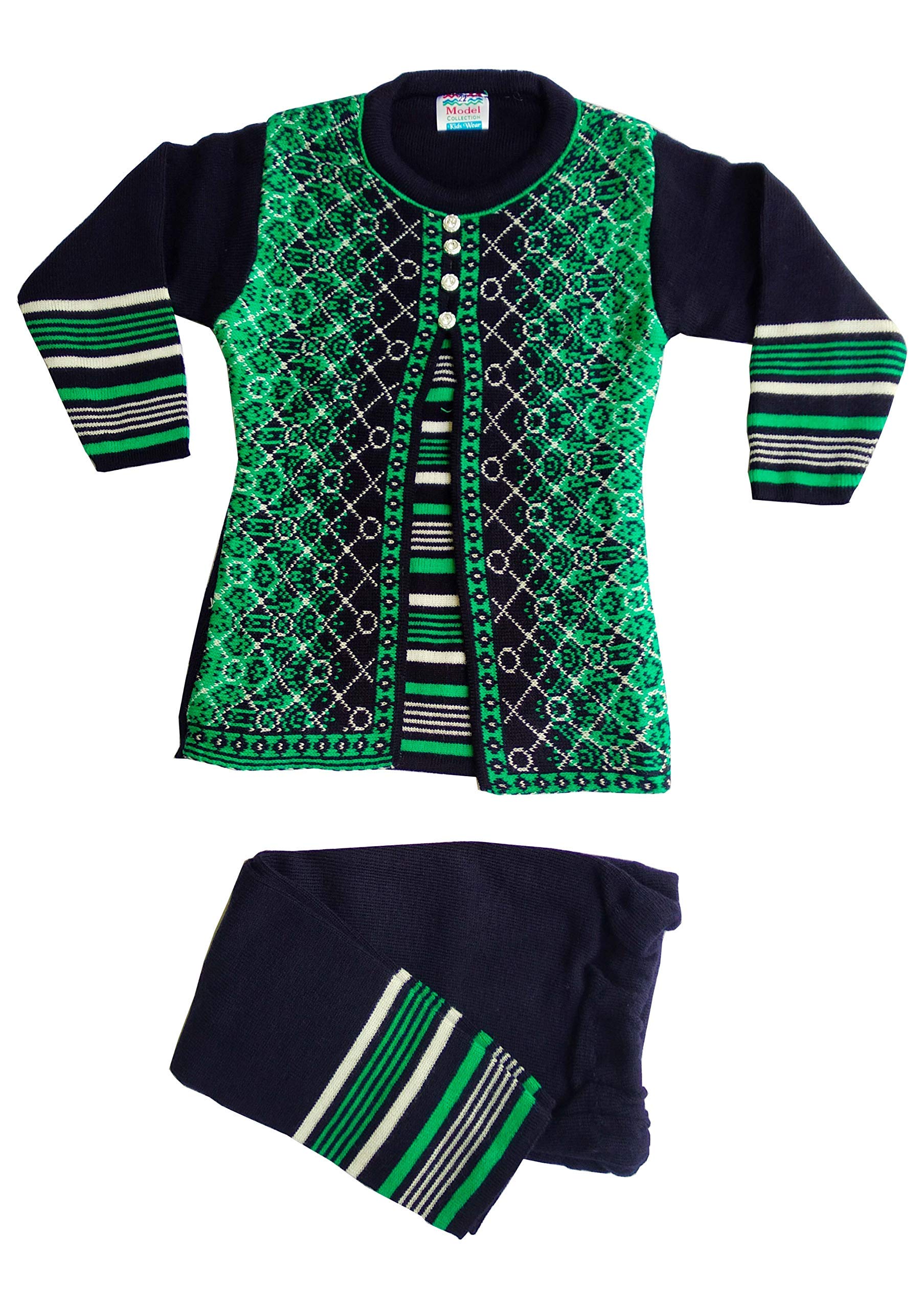 Kuku Hosiery Girlish Woolen pajami Suit(Green, Size: 22)