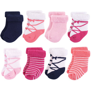 Hudson Baby Unisex Cotton Rich Newborn And Terry Socks, Pink Ballet, 12-24 Months