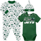 Gerber Nfl Baby Boys' 3-Pack Bodysuit, Sleep 'N Play, & Cap Set, New York Jets, 0-3 Months