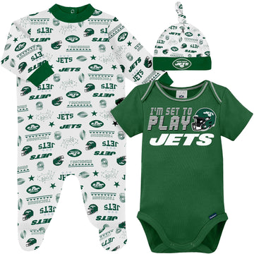 Gerber Nfl Baby Boys' 3-Pack Bodysuit, Sleep 'N Play, & Cap Set, New York Jets, 0-3 Months