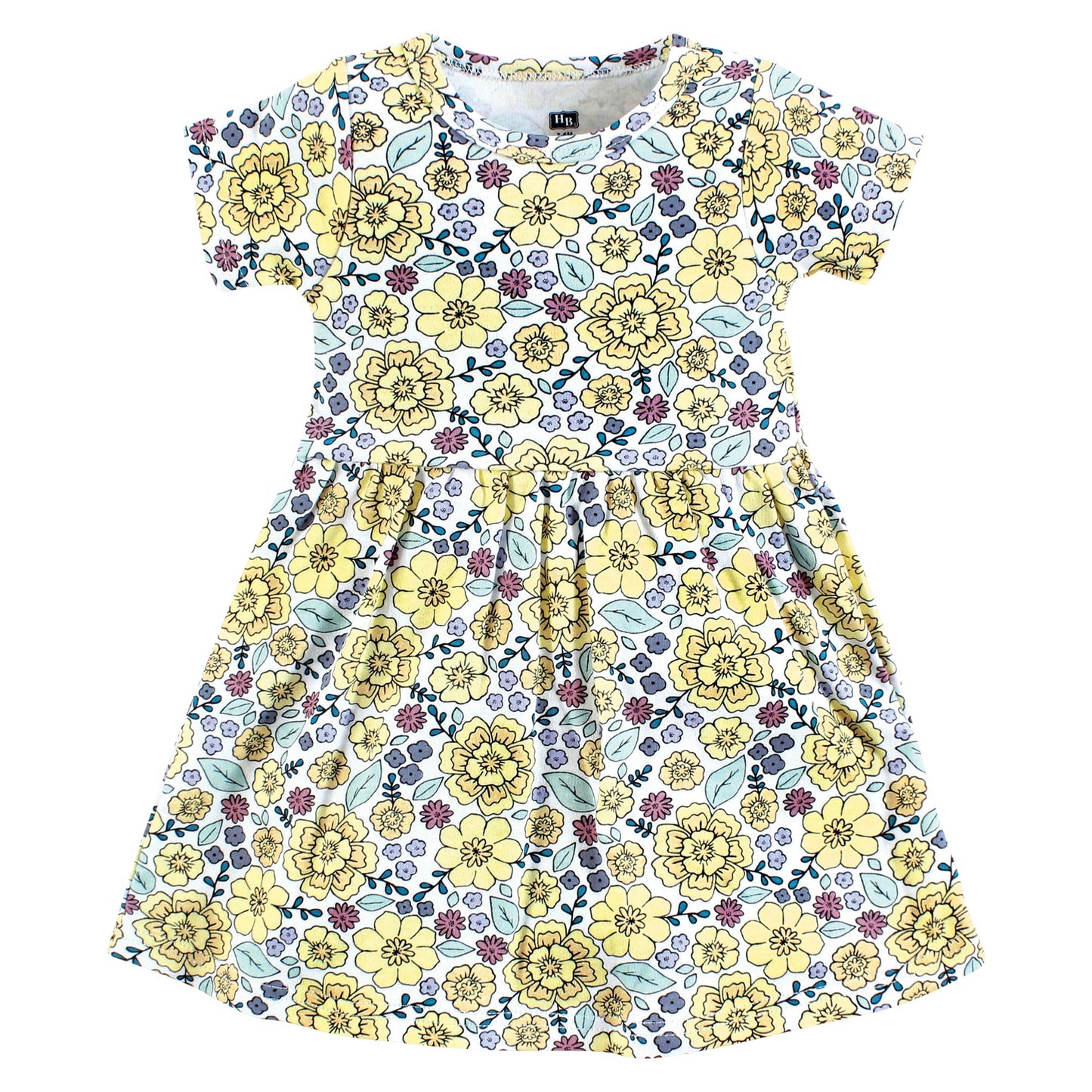 Hudson Baby Baby Girls Cotton Dresses, Outline Floral Yellow, 0-3 Months
