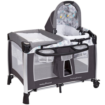 Baby Trend Nursery Center Travel Crib with Removable Rock-A-Bye Bassinet, Changing Table, Organizer, and Electronic Music Center