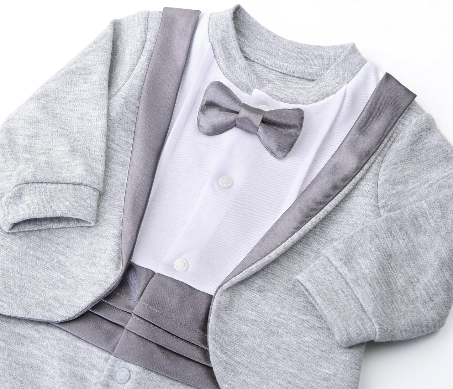 Lilax Baby Boy Gentleman Tuxedo Footie Christmas Holiday Outfit With Bow Tie (Newborn, Grey)