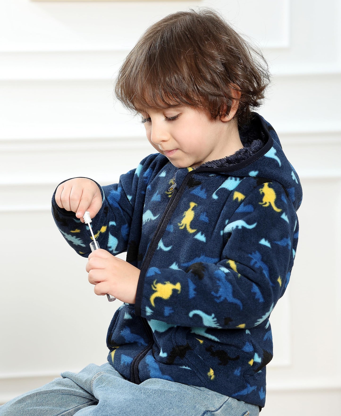 Feidoog Toddler Polar Fleece Jacket Hooded Baby Boys Girls Autumn Winter Long Sleeve Thick Warm Outerwear,Blue Dinosaur,1-2T
