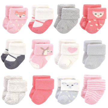 Hudson Baby Baby Boys Cotton Rich Newborn And Terry Casual Sock, Girl Woodland, 0-3 Months Us
