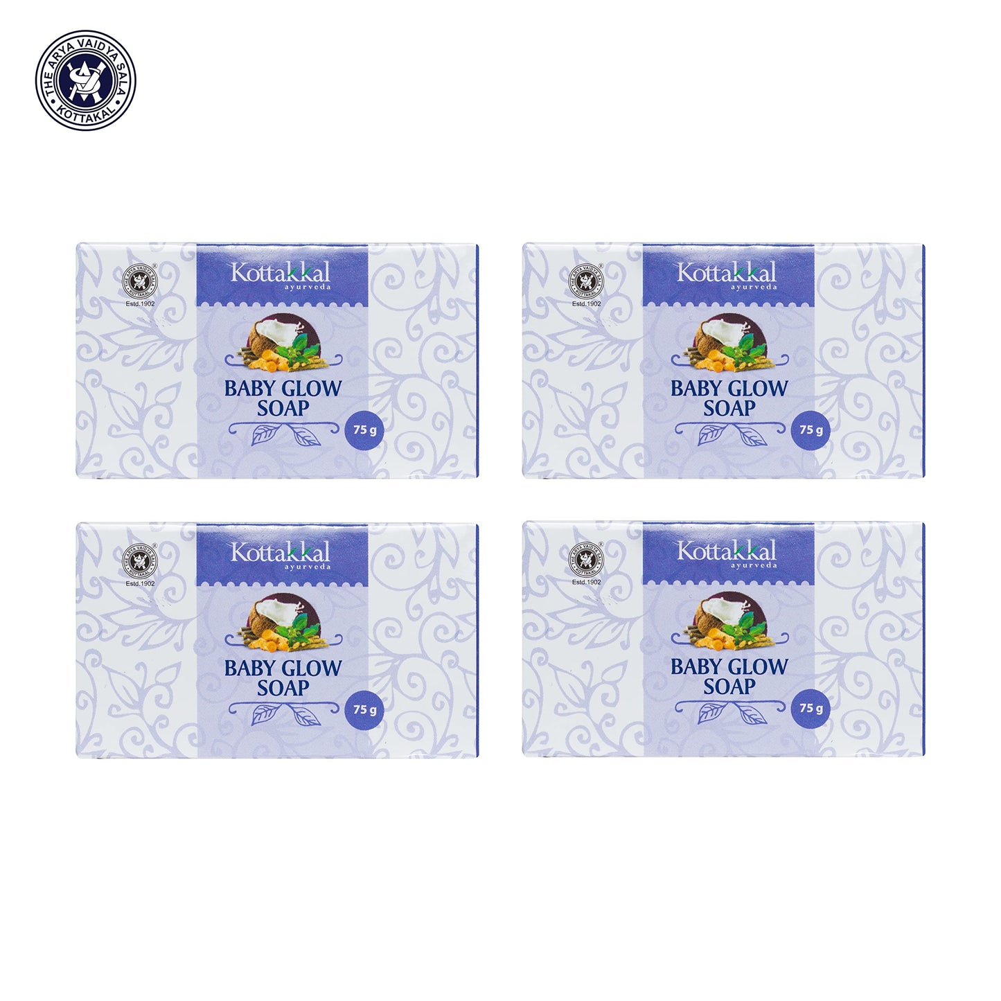 Kottakkal Ayurveda Baby Glow Soap - 75 Gm, With Natural Ingredients - Pack Of 4