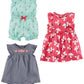 Simple Joys By Carter'S Baby Girls' 3-Pack Romper, Sunsuit And Dress, Mint Green Cherry/Navy Stripe/Pink Floral, 12 Months
