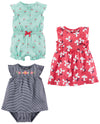 Simple Joys By Carter'S Baby Girls' 3-Pack Romper, Sunsuit And Dress, Mint Green Cherry/Navy Stripe/Pink Floral, 12 Months