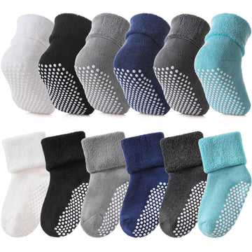 Sdbing Baby Boys Girls Grips Socks Infant Toddlers Kids Non Slip Warm Thick Cotton Ankle Crew Socks With Grippers (3-12 Months,