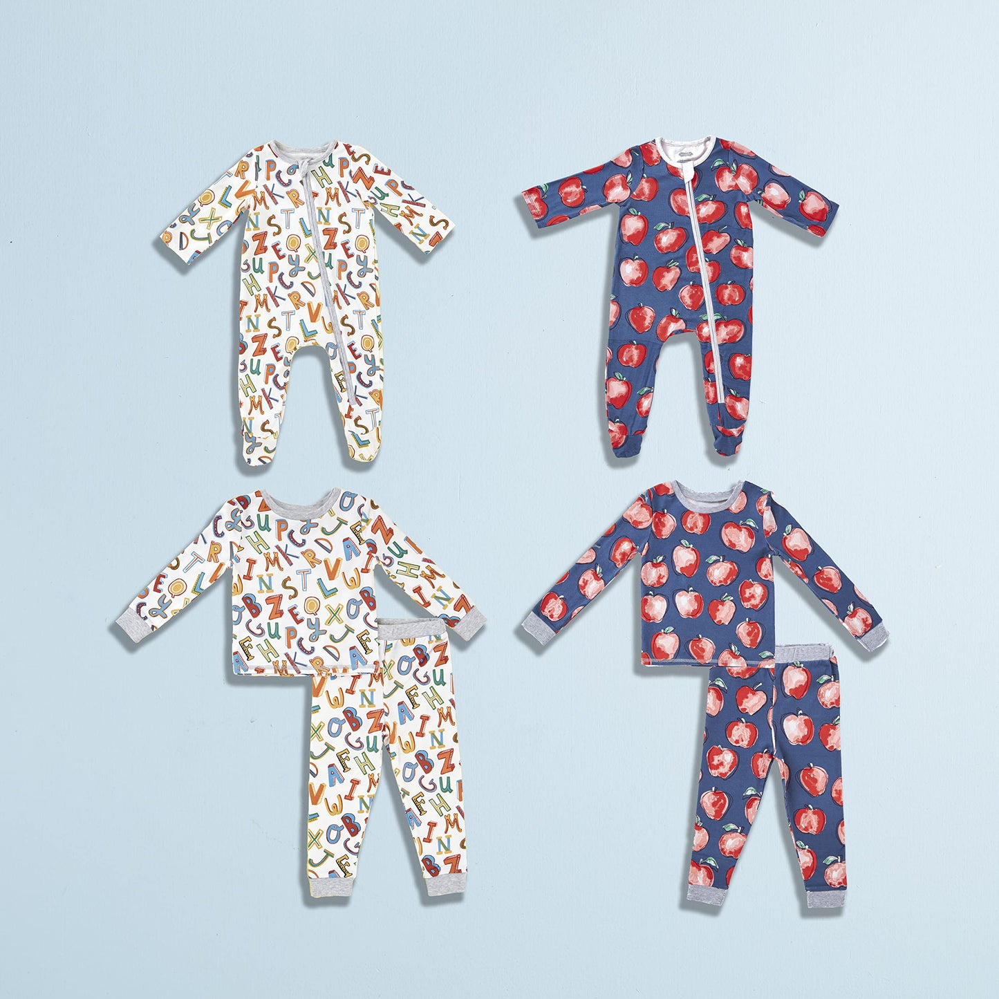 Mud Pie Baby Girls Back To School Shirt Apple Pajamas, Blue/Red, 9-12 Months