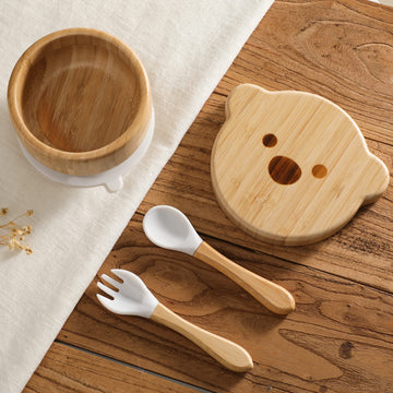 Baby Bowls With Lid,Hbm Bamboo Suction Bowls For Baby And Spoon Set,3Pc Feeding Supplies Set For Infant, Toddlers,Detachable Sil