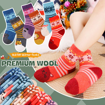 Children'S Winter Warm Wool Solid Color Socks Kids Boy Girls Thermal Crew Socks 6 Pairs (6 Pairs Snowflake Animal, 8-12 Years)