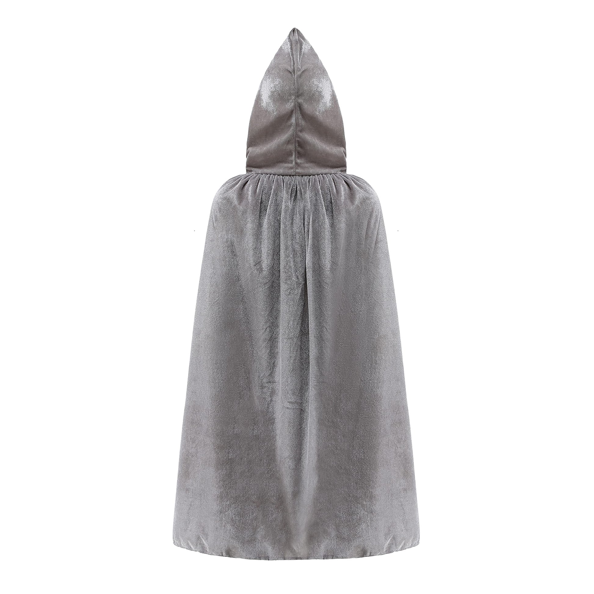 Knelor Kids Hooded Velvet Cloak Robe Halloween Cosutme Cape Fancy Cosplay Costumes 3 To 16 Years (M/Age 5-7, Gray)