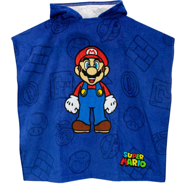 Super Mario Boys Gaming Hooded Towel Poncho Swimwear For Kids One Size Blue