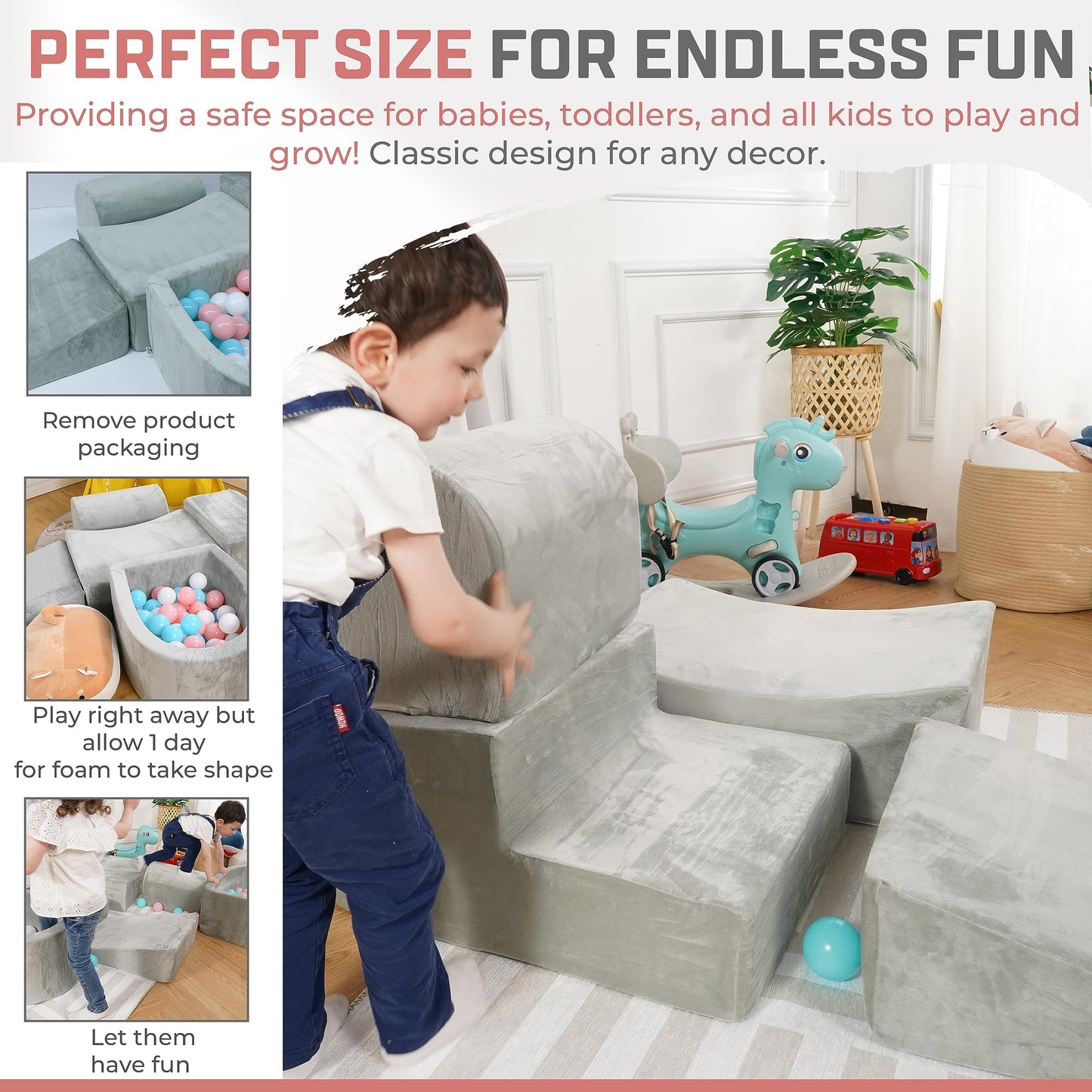 Zysmalat Foam Climbing Blocks For Toddlers 1-3 Inside - Soft Play Climb And Crawl Activity Play Set - Luxury Velvet Indoor Soft