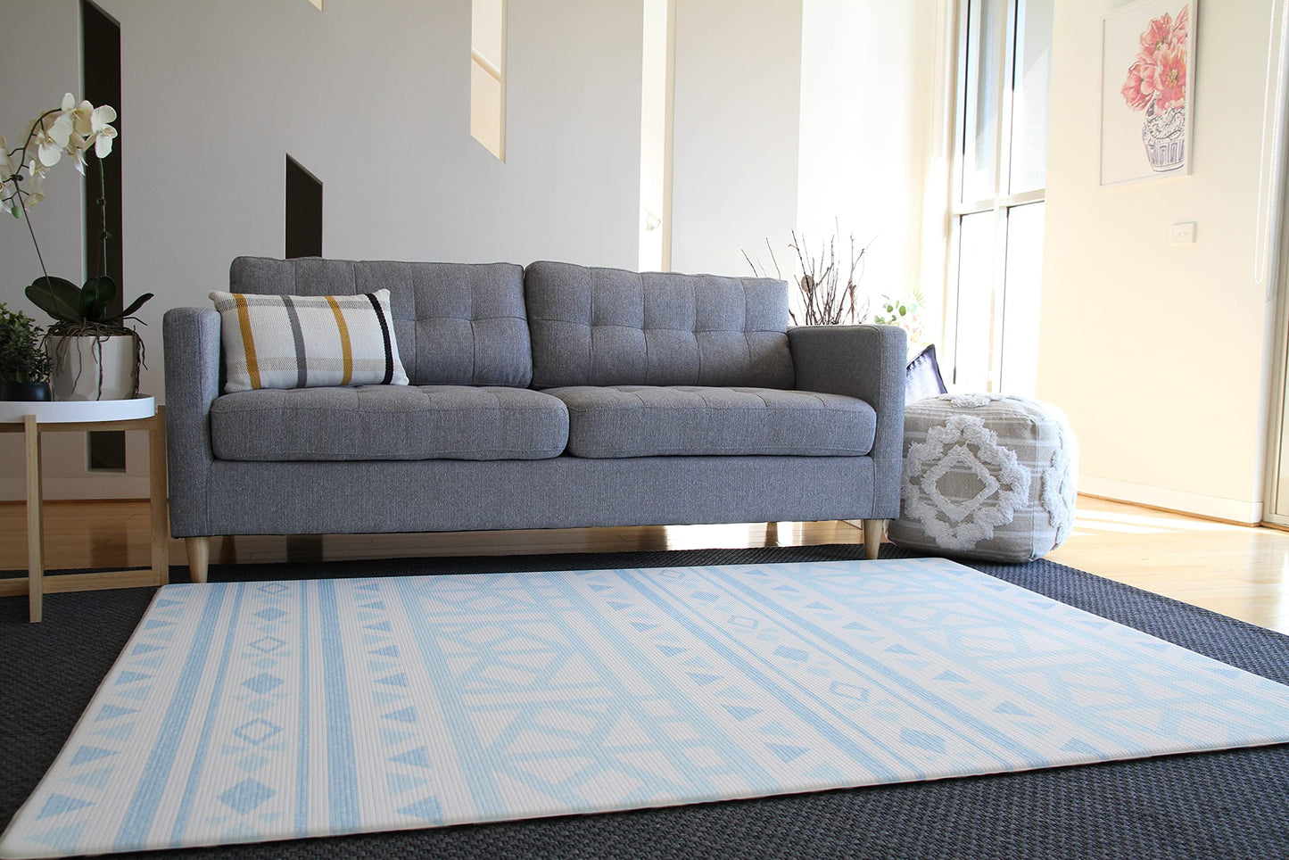 Cushmat Stylish Reversible Foam Play Mat (Large, Crystals - Ivory Light Blue) - Soft, Waterproof, Durable Play Mat For Infants,