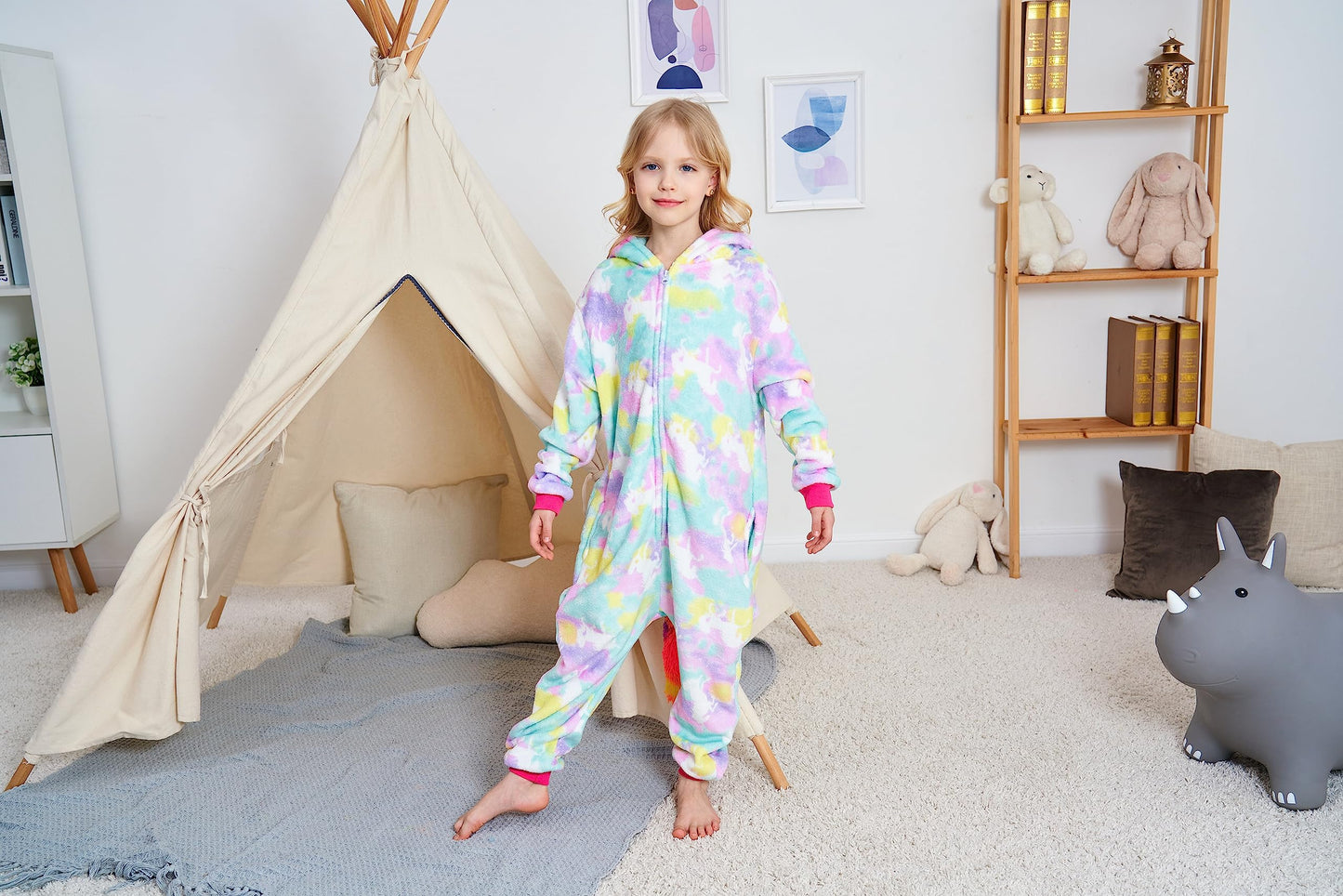Newplush Christmas Girls And Boys Flying Galaxy Unicorn Unicorn Onesie Pajamas Soft Fleece Halloween Costume Sleepwear (10-12 Ye