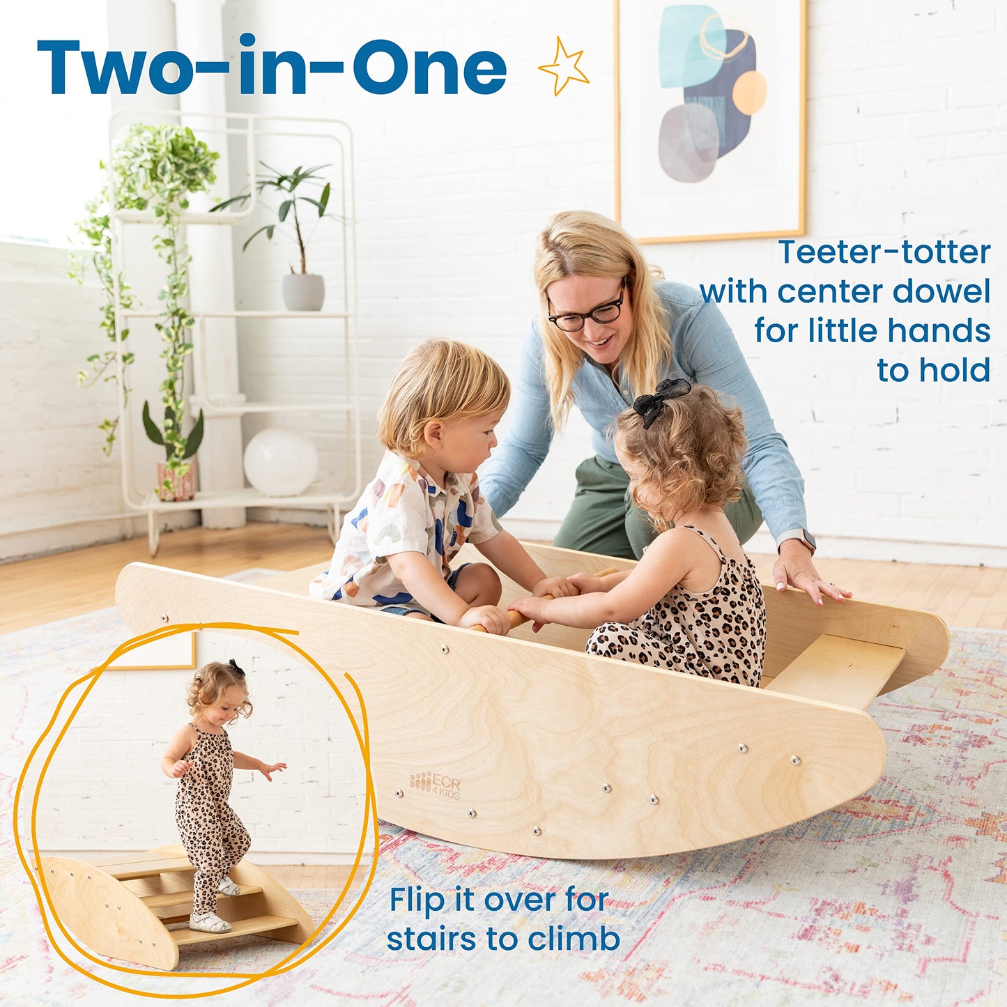 Ecr4Kids Rocking Boat And Steps, Play Center, Natural