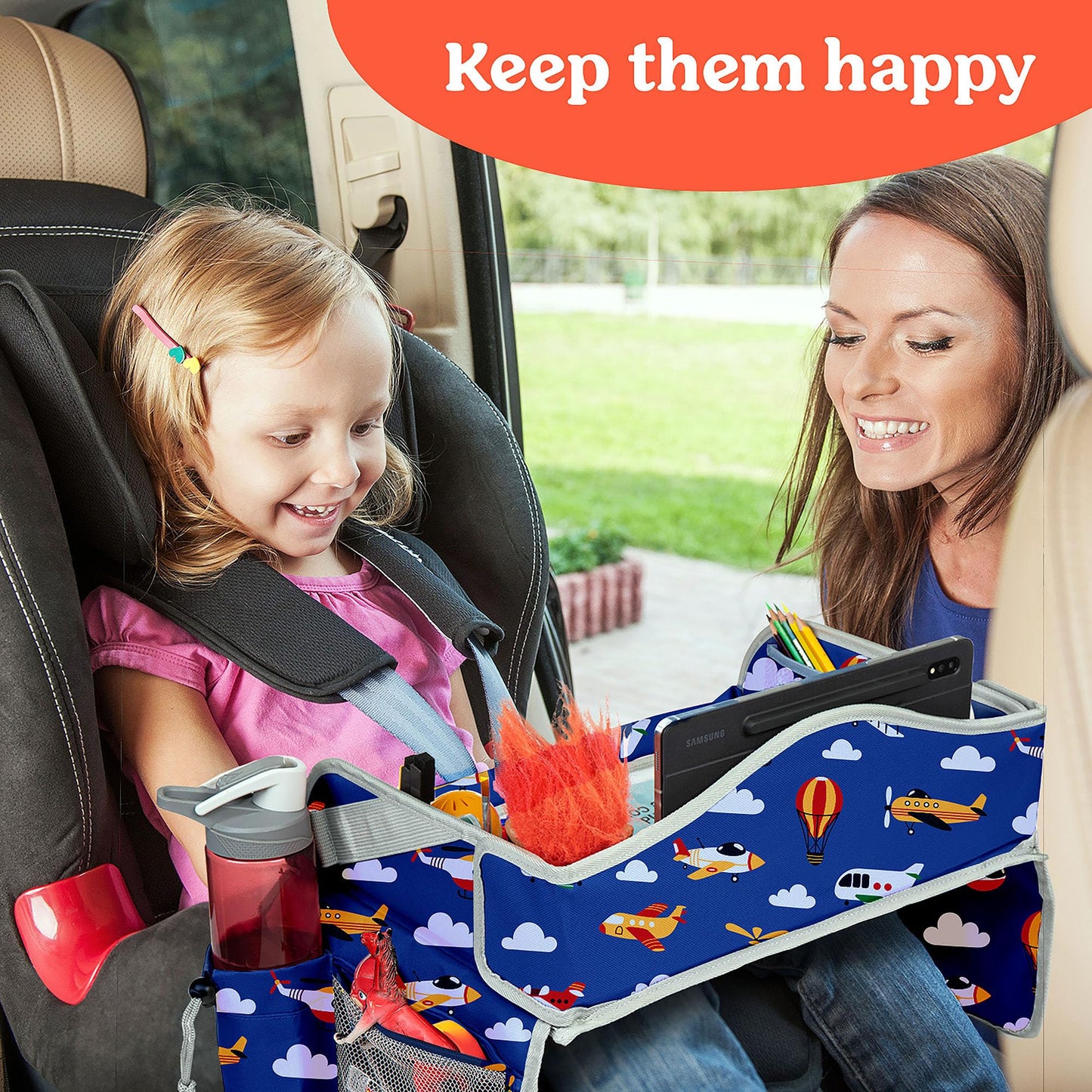 Pillani Kids Travel Tray For Car - Car Seat Tray For Kids, Roadtrip Essentials, Carseat Table Tray For Kids Road Trip Activities