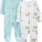 Simple Joys by Carters Baby Neutral 2-Pack Cotton Footed Sleep and Play, Aqua Blue Forest Animals/White Bear, 3-6 Months