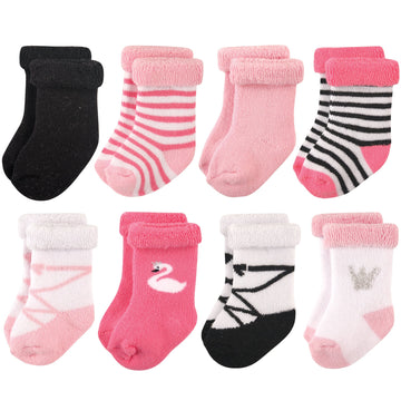 Hudson Baby Baby Boys Cotton Rich Newborn And Terry Casual Socks, Swan, 0-6 Months Us