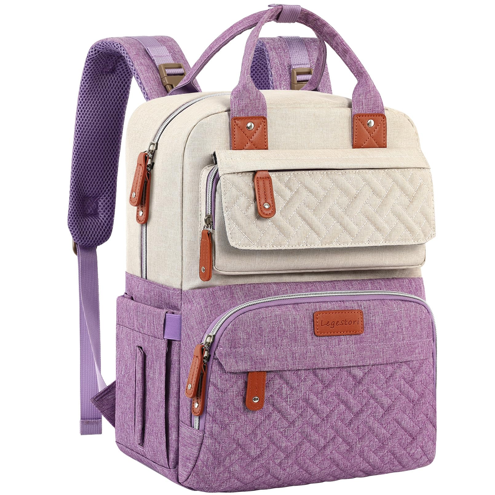 Diaper Bag Backpack, Large Unisex Baby Bags for Boys Girls, Purple Baby Nappy Diaper Bag, Multipurpose Travel Back Pack for Moms