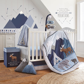 Levtex Baby - Trail Mix Nursery Hamper - Rectangular Fabric Hamper - Moose - Blue, Navy And Brown - Nursery Accessories - Size: