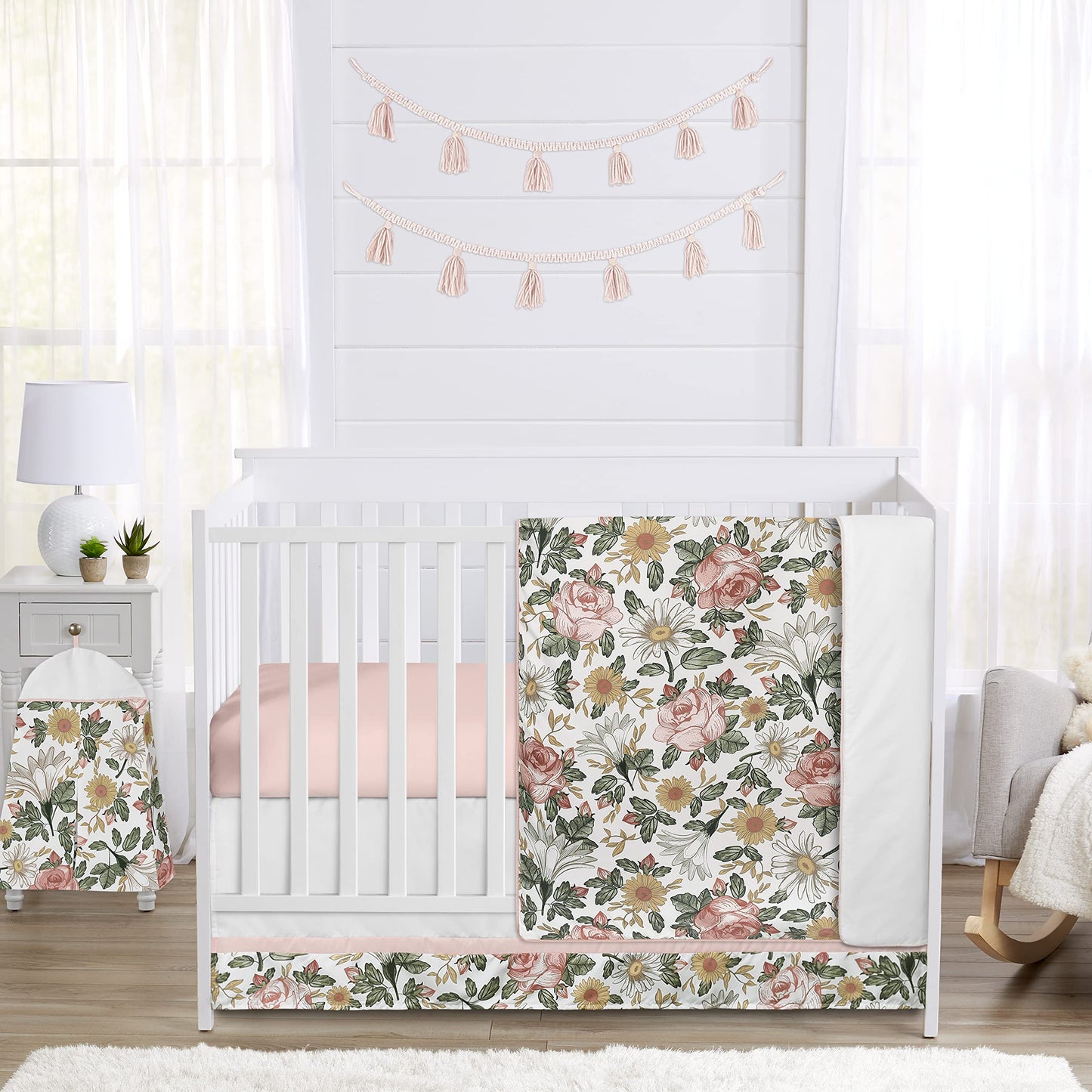 Sweet Jojo Designs Vintage Floral Girl Baby Playmat Tummy Time Infant Play Mat - Blush Pink, Yellow, And Green Boho Shabby Chic