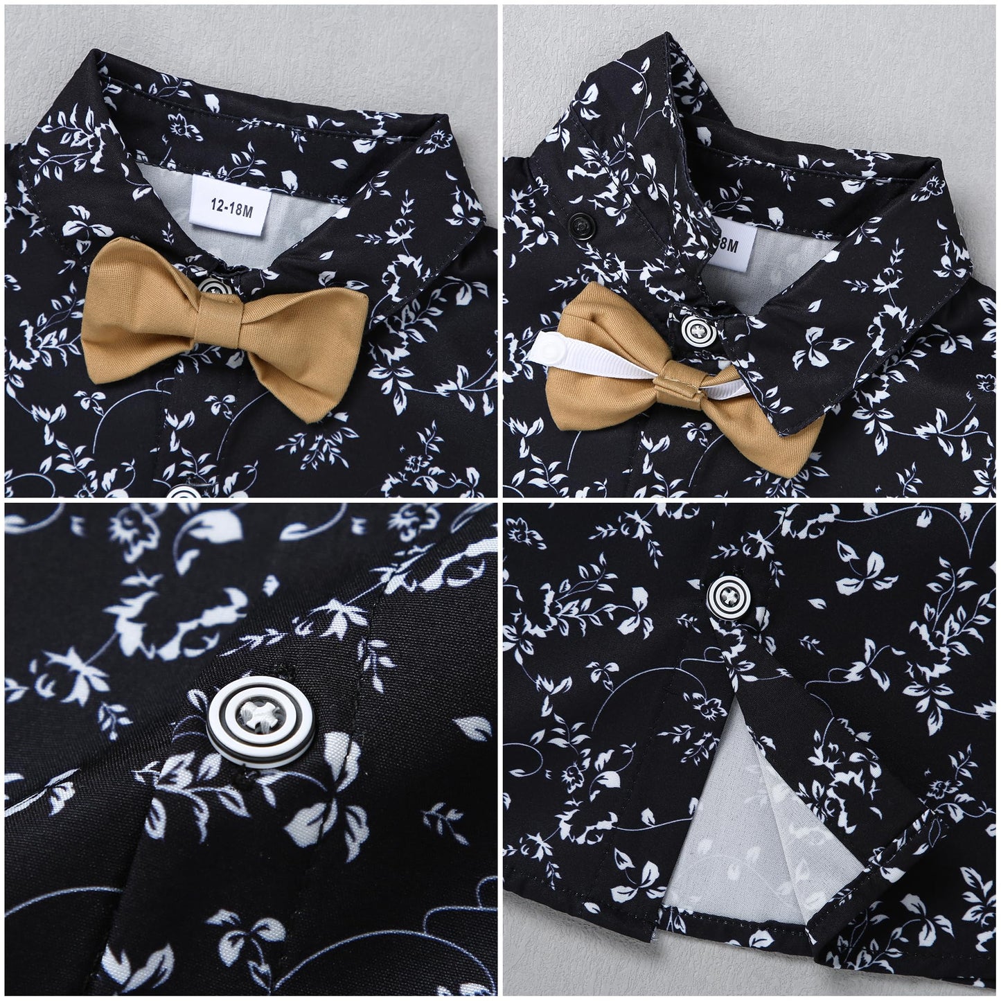 Disaur Toddler Boy Suits Gentleman Wedding Outfits,Formal Dress Shirt+Bowtie +Suspender Pants 12Months-5T(Khaki,18-24M)