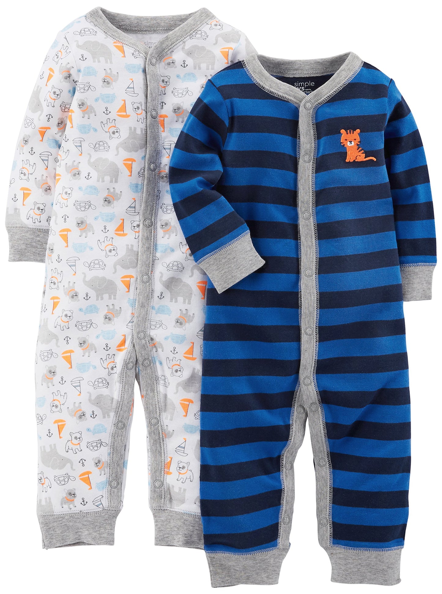 Simple Joys By Carter'S Baby Boys' Cotton Footless Sleep And Play, Pack Of 2, Blue, Animal/Stripe, Preemie