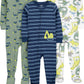 Simple Joys By Carter'S Baby Boys' 3-Pack Snug Fit Footed Cotton Pajamas, Navy Stripe/Sage Green Construction/White Dinosaur, 2T