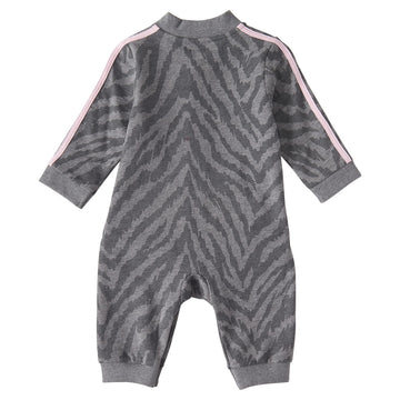 Adidas Baby Girls Long Sleeve Zip Front Printed French Terry Coveralls And Toddler Sleepers, Charcoal Grey Heather, 24 Months Us