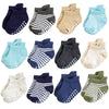 Hudson Baby Unisex Baby Non-Skid No-Show Socks, Blue Tan, 6-12 Months