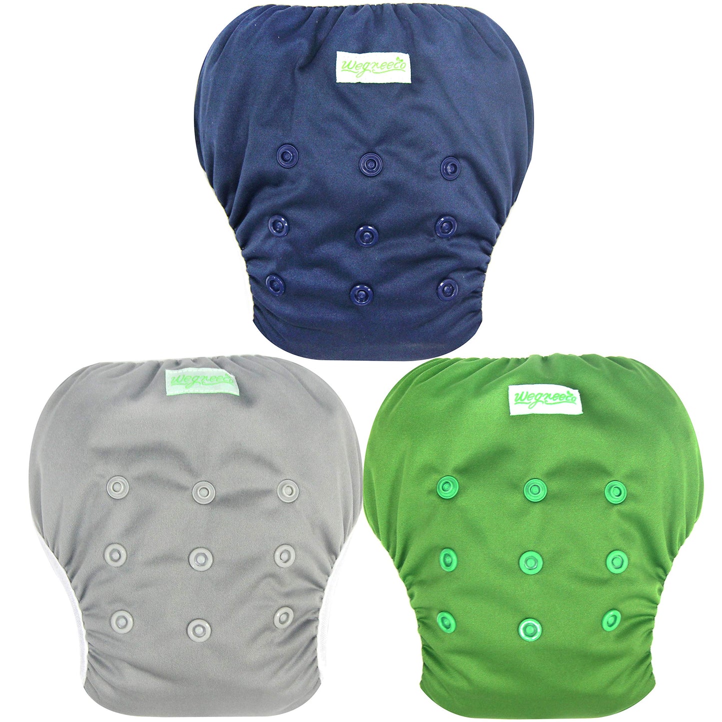 wegreeco Baby & Toddler Snap One Size Adjustable Reusable Baby Swim Diaper (Navy, Large, 3 Pack)