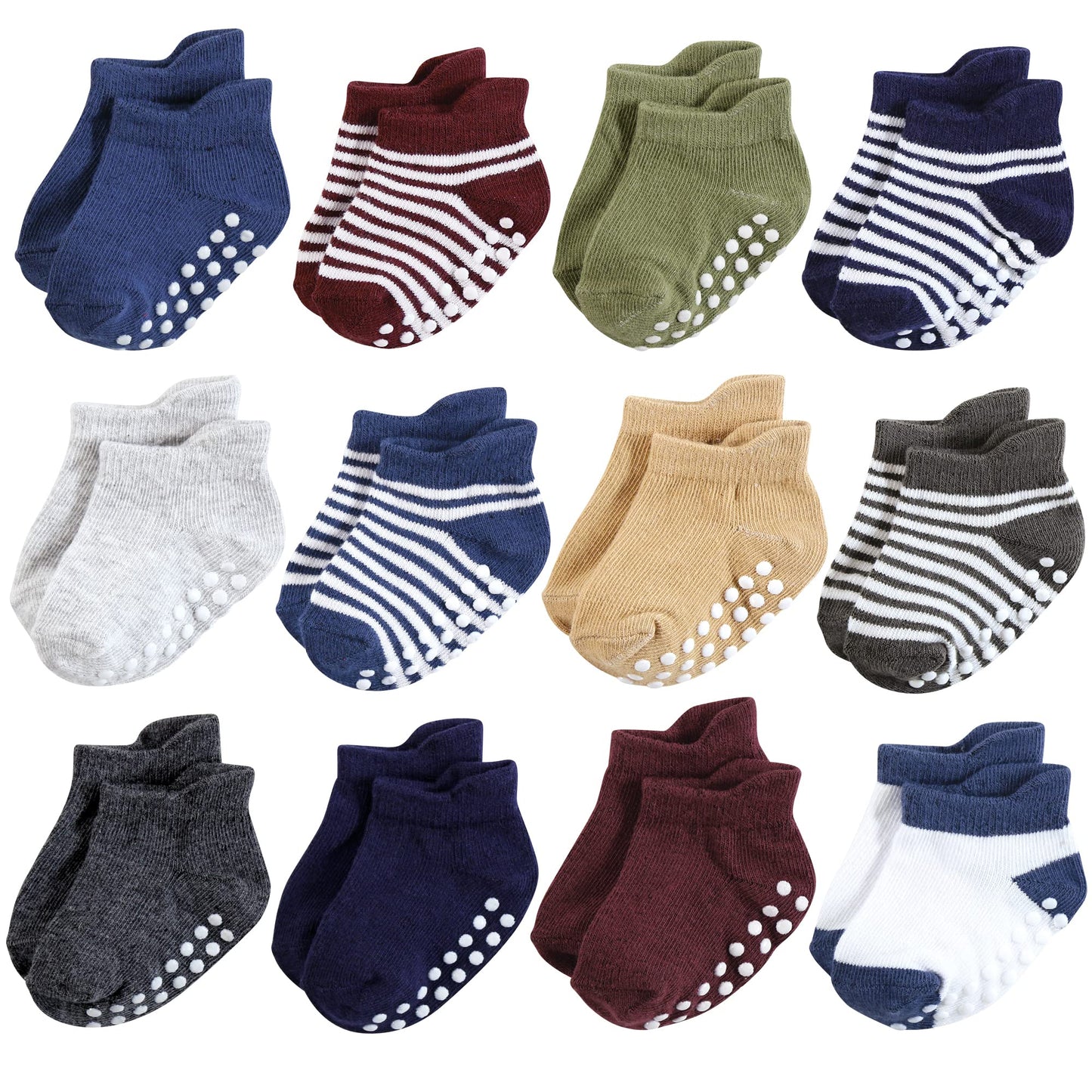 Hudson Baby Unisex Baby Non-Skid No-Show Socks, Blue Burgundy, 6-12 Months