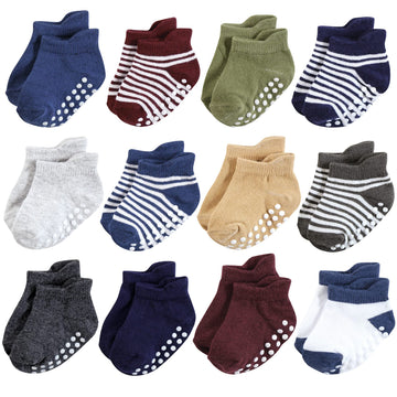 Hudson Baby Unisex Baby Non-Skid No-Show Socks, Blue Burgundy, 6-12 Months