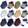 Hudson Baby Unisex Baby Non-Skid No-Show Socks, Blue Burgundy, 4-6 Toddler