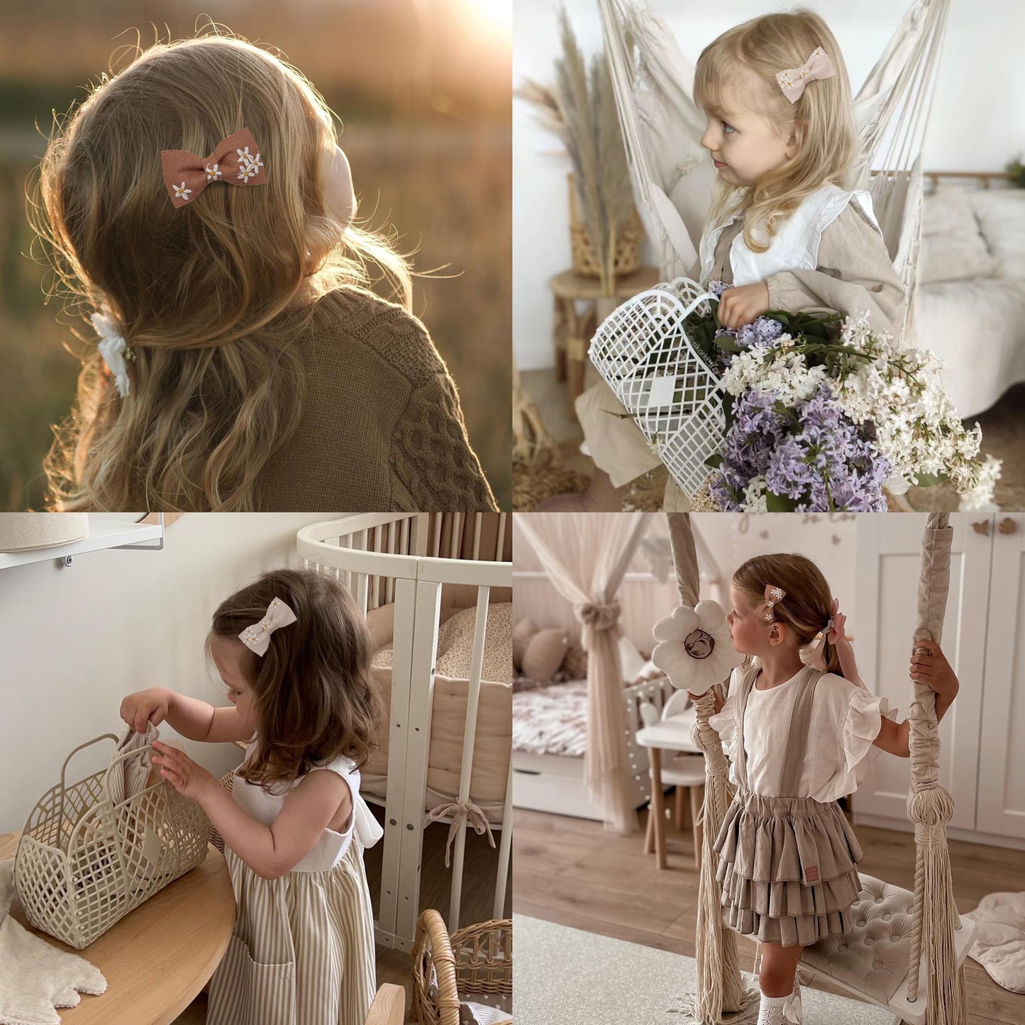 Fancy Clouds Baby Hair Clips With Baby Girl Bows,10 Pcs Boutique Handmade Daisy Fully Lined Hair Barrettes Hair Accessories For