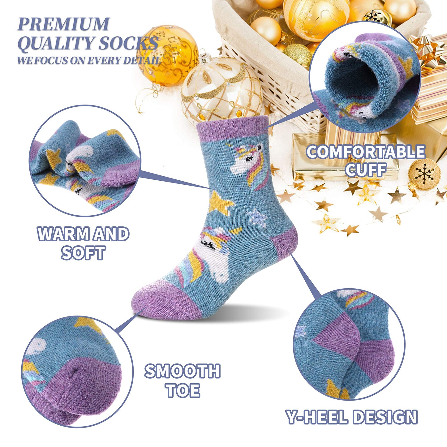 Dyw Kids Merino Wool Hiking Socks Toddlers Boys Girls Winter Warm Thick Thermal Soft Cozy Crew Boot Socks 6 Pairs (6 Pairs Unico