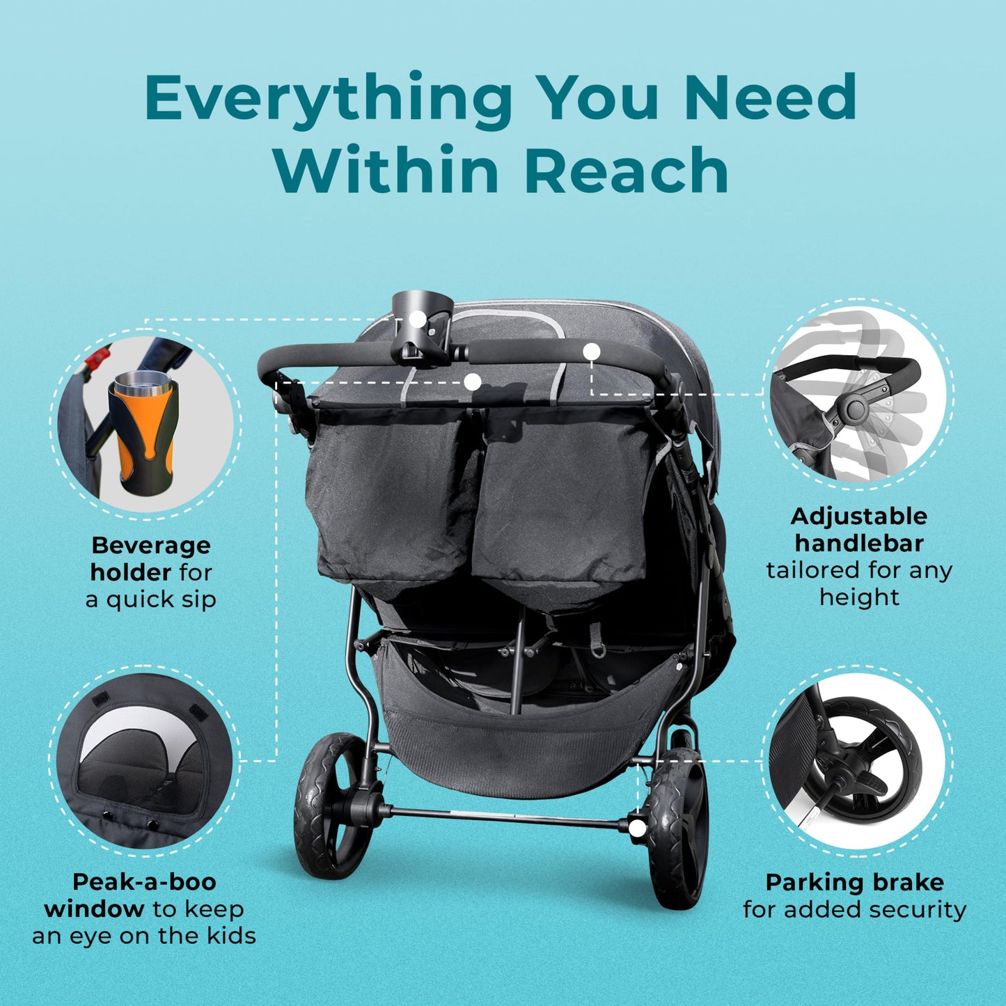 Gaggle By Foundations Roadster Duo Side By Side Double Stroller | Lightweight Compact Double Stroller For Toddlers | Easy To Fol